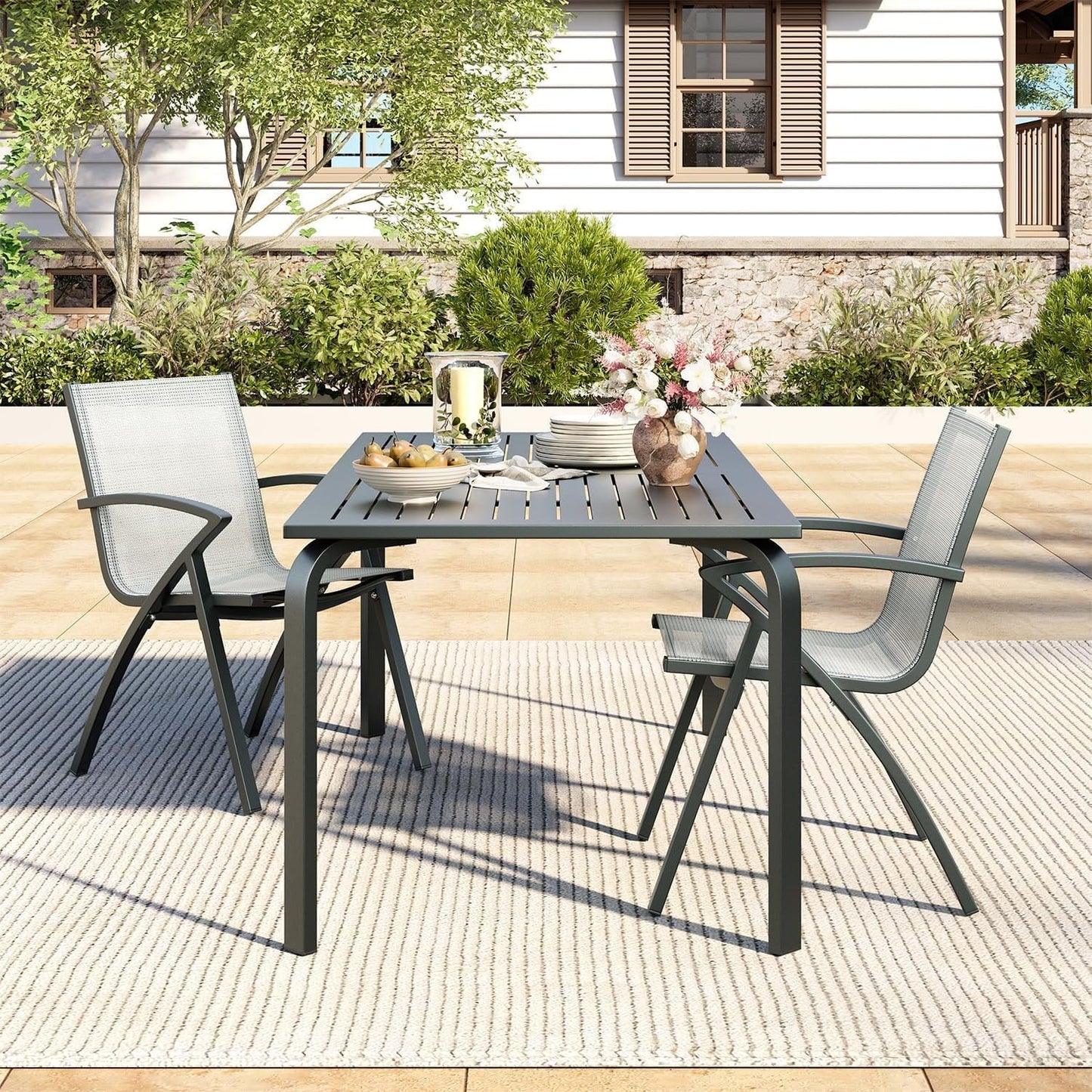 Wildbreak Outdoor Dining Table for 8 Person, 70.9 x 35 x 29", Slat Top & Umbrella Hole, Gray
