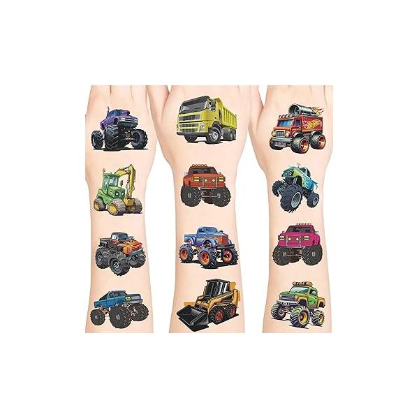 Car and Truck Temporary Tattoos, Cars Waterproof Tattoo Stickers for Birthday Decorations, Party Supplies, Favors, School Rewards Gifts