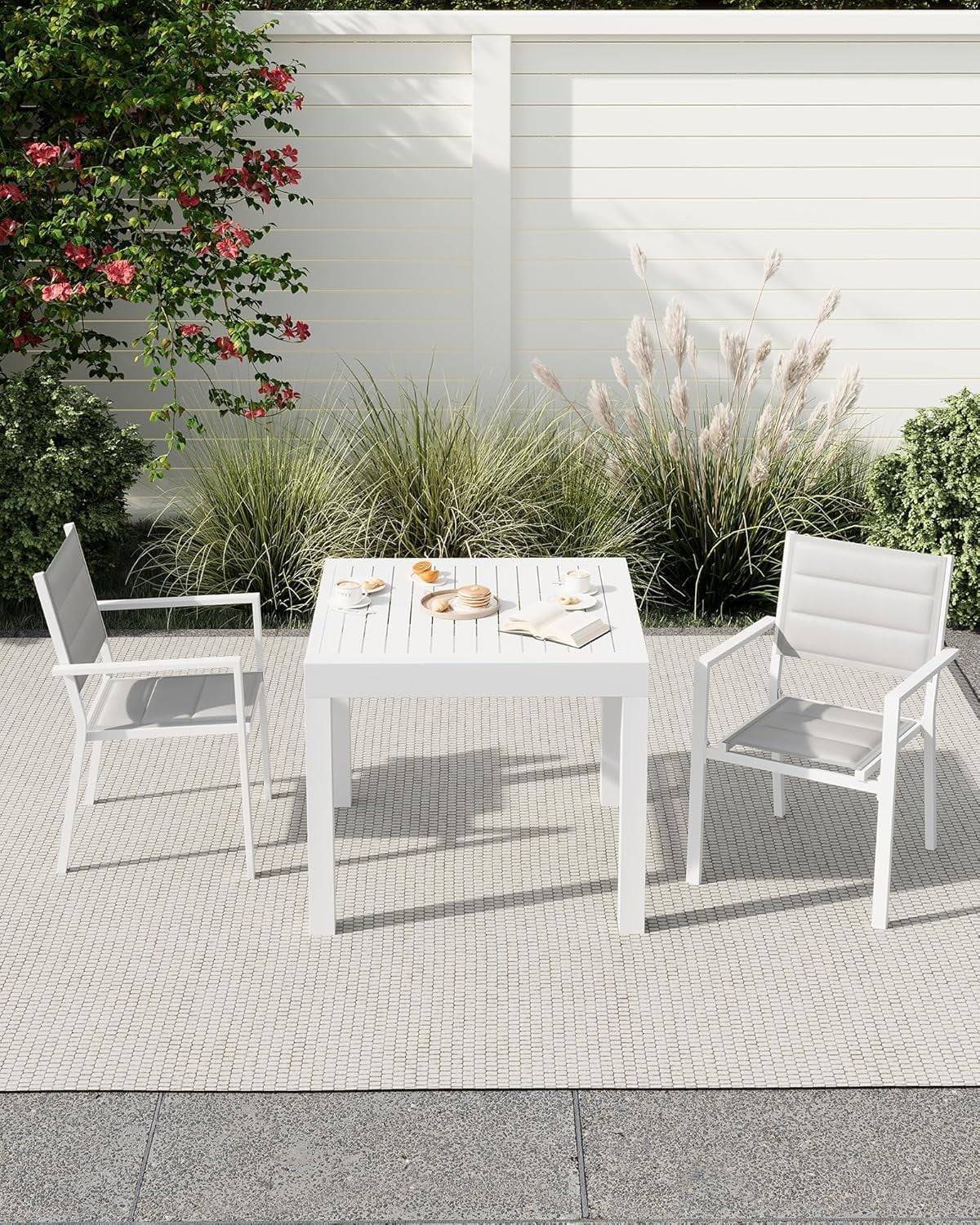 Expandable Aluminum 31"-63" Outdoor Dining Table Set for 4-6 People - Sleek Slatted Design for Patio, Garden & Deck - Durable & Weather-Resistant - Easy Care & Lightweight