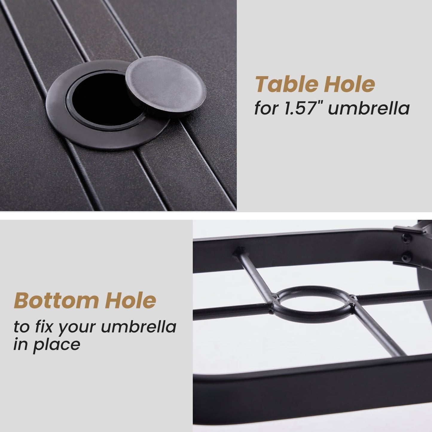 STARY Patio Dining Table 35"x35", Square Outdoor Dining Table with 1.57" Umbrella Hole for Patio Graden Backyard and Poolside