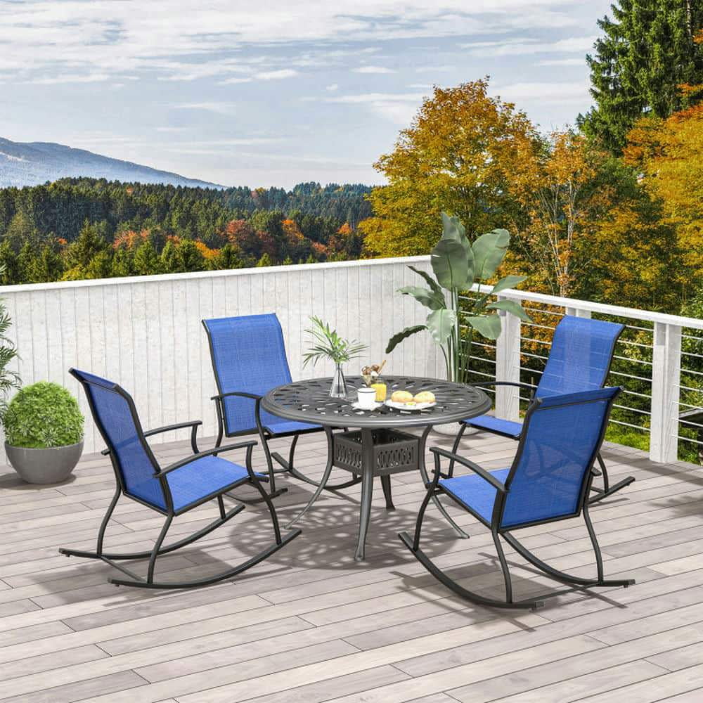 Demifill 2-Piece Outdoor Rocking Chairs with Breathable Backrest, Navy