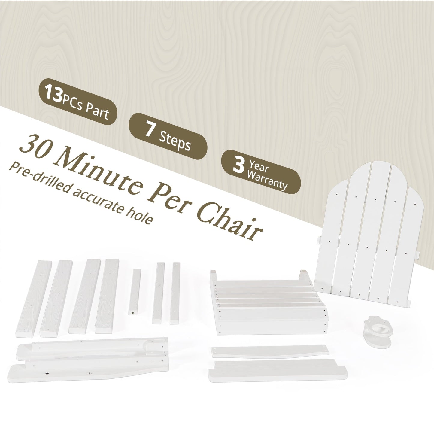 Dycanpo Tall Adirondack Chairs Set of 2,Patio Garden Eco-Friendly Chair with Cup Holder,White