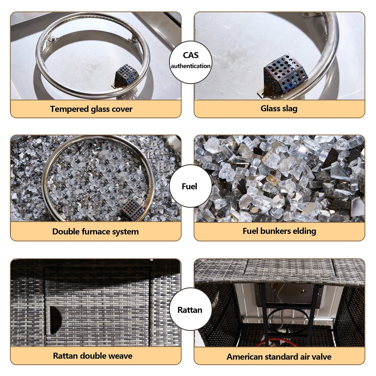 Direct Wicker 8-Seat Round Patio Fire Pit Dining Table (Table Only), Grey