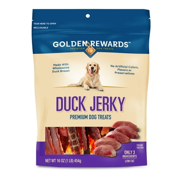 (1 pack)  Golden Rewards Duck Jerky Premium Dog Treats, 16 oz