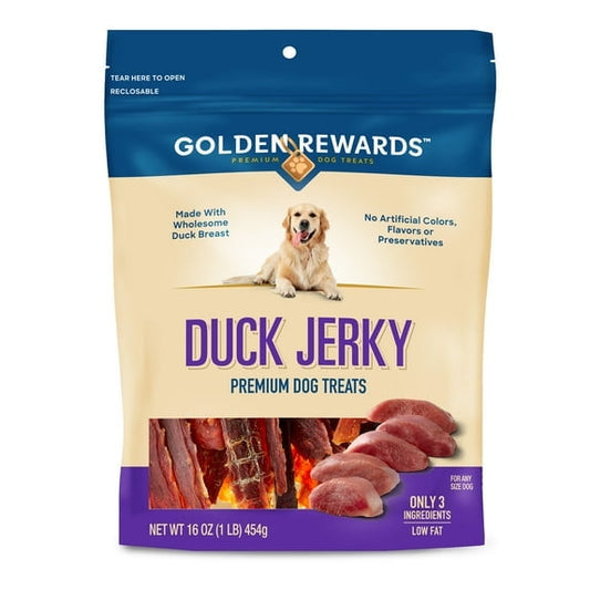 (1 pack)  Golden Rewards Duck Jerky Premium Dog Treats, 16 oz