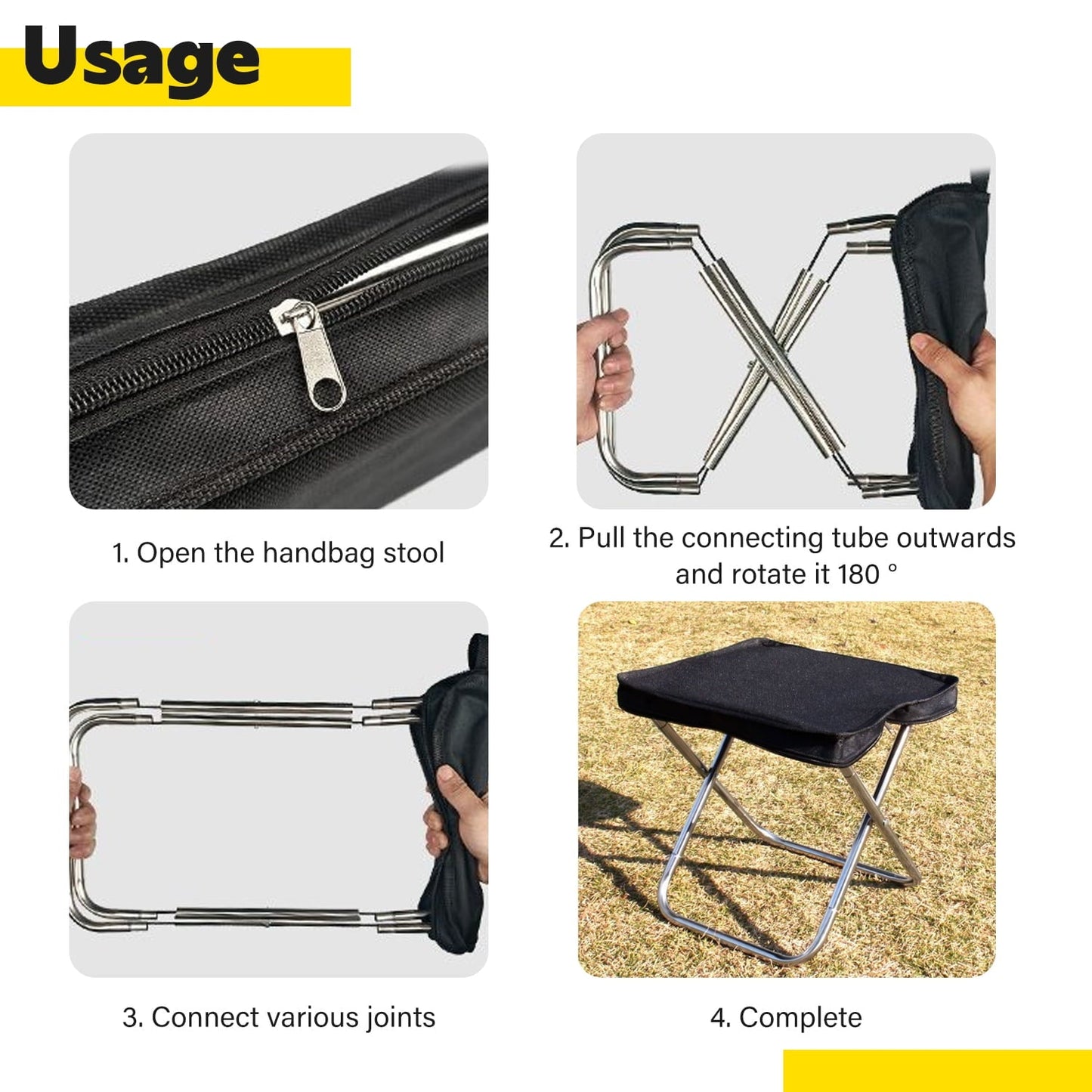 EKIND Portable Folding Camping Stool Lightweight Aluminum Alloy Chair for Outdoor Activities, Compact, Durable, Heavy Duty Design(Black)