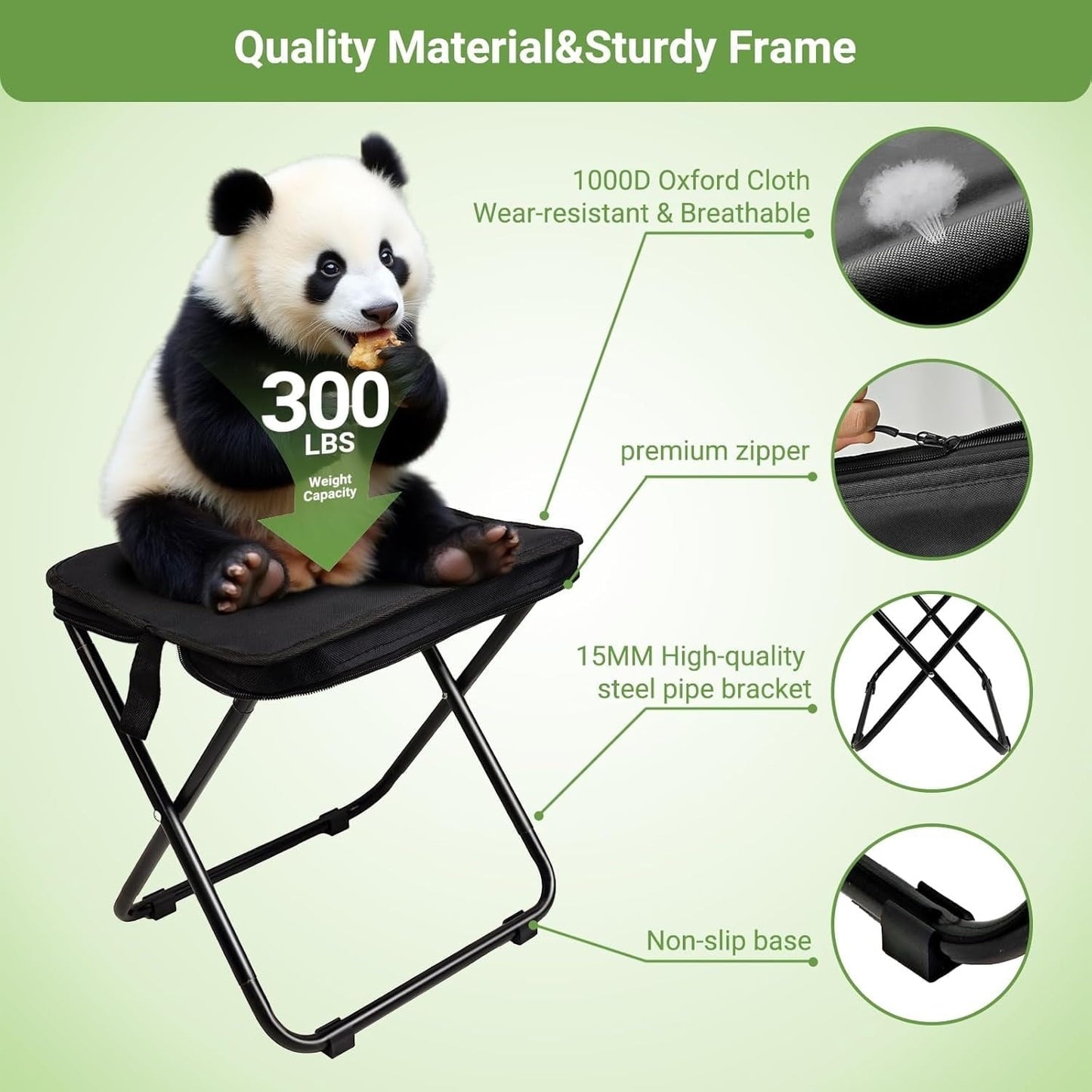 ShengVisions Ultralight 13" Collapsible Camping Stool - 1.3lb Portable Folding Chair w/Carry Bag, Supports 300lbs - Perfect for Hiking, Fishing, Outdoor Adventures (Black)