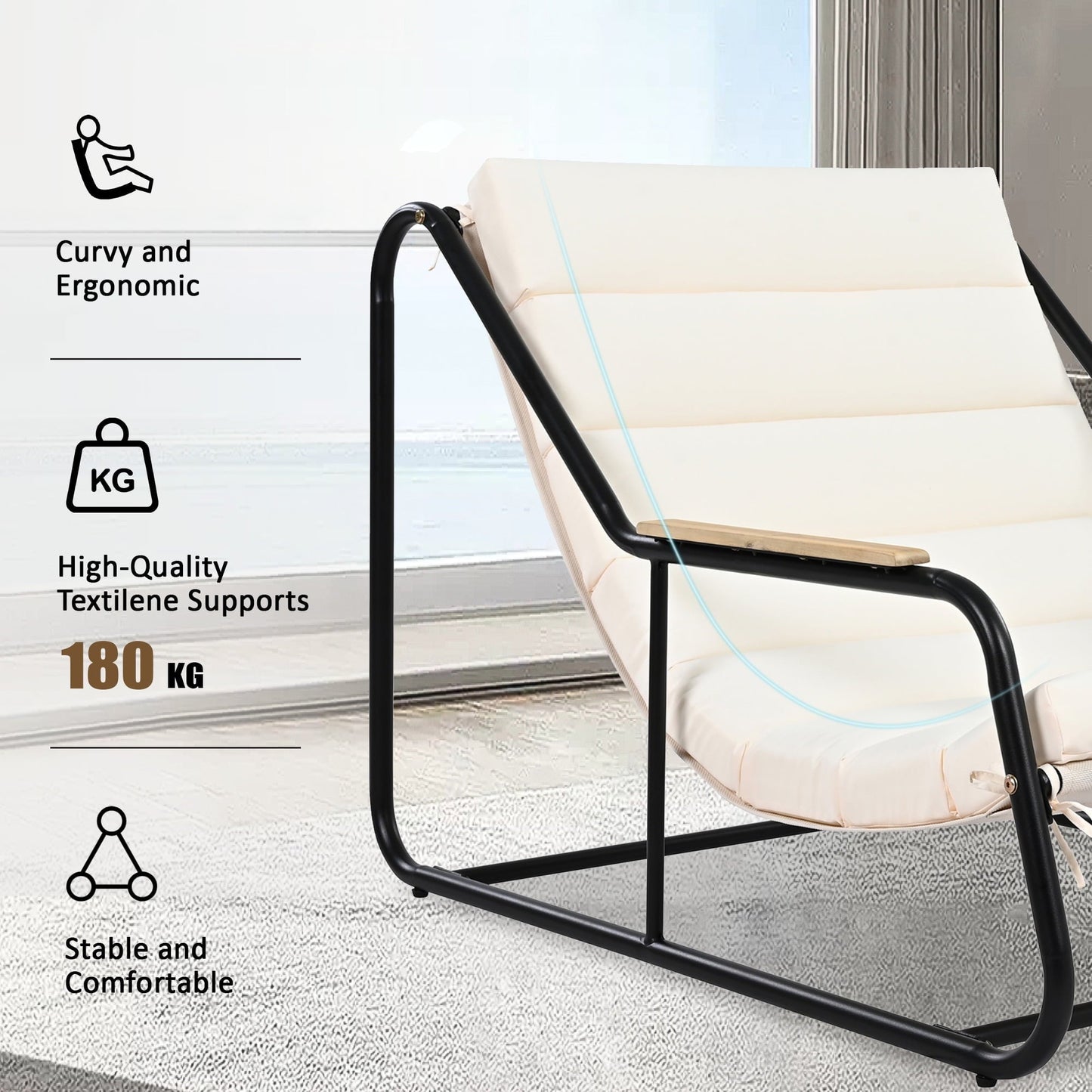 Euroco Outdoor Chaise Lounge Chairs Set with Acacia Wood Table,Pool Lounge Chairs for Lawn,Beige+White