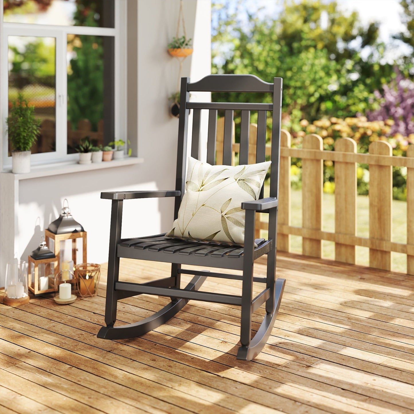 EasyUp Patio Rocking Chair Outdoor,Set of 1,Weather Resistant Poly Resin Oversized Porch Rocker,High Back Smooth Design,350lb Weight Capacity,Indoor Outdoor Use