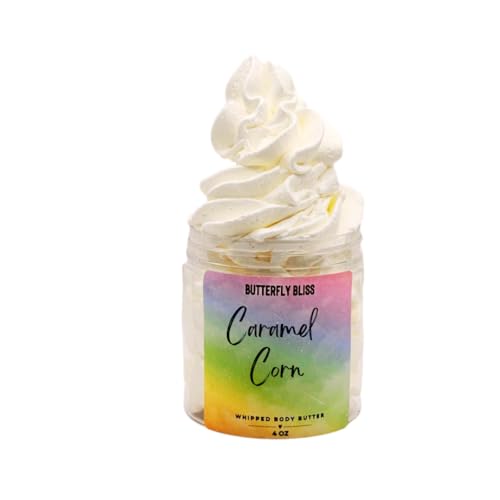Caramel Corn Whipped Body Butter, natural lotion, organic, 4oz jar, made with shea butter, mango butter, coconut oil, almond oil