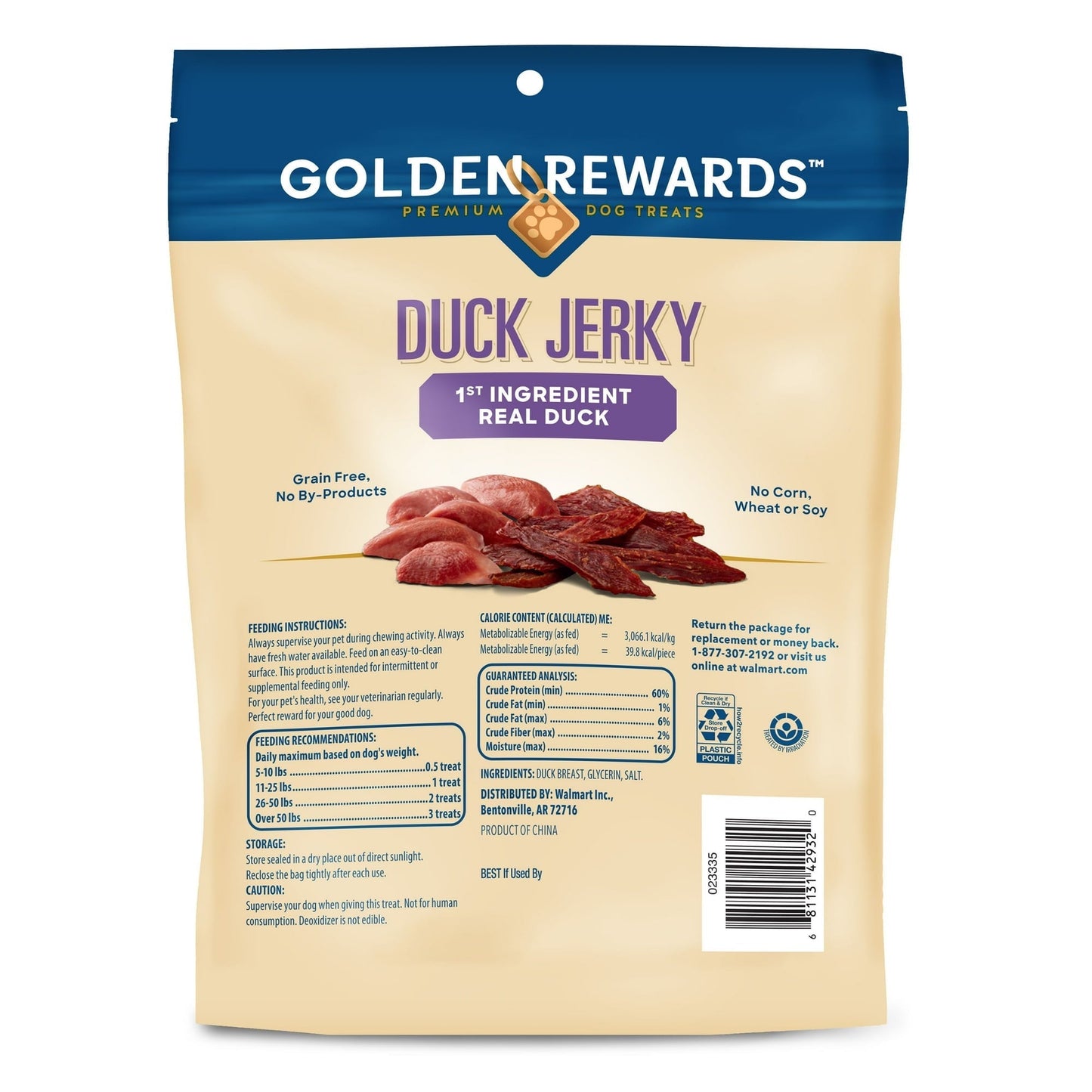 (1 pack)  Golden Rewards Duck Jerky Premium Dog Treats, 16 oz