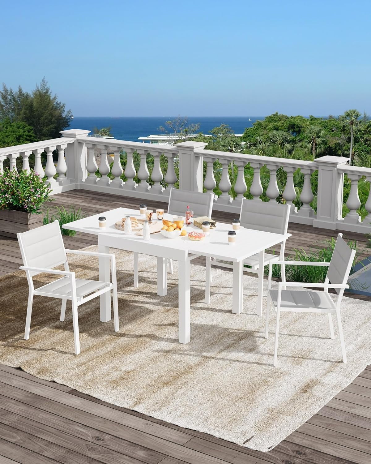 Expandable Aluminum 31"-63" Outdoor Dining Table Set for 4-6 People - Sleek Slatted Design for Patio, Garden & Deck - Durable & Weather-Resistant - Easy Care & Lightweight