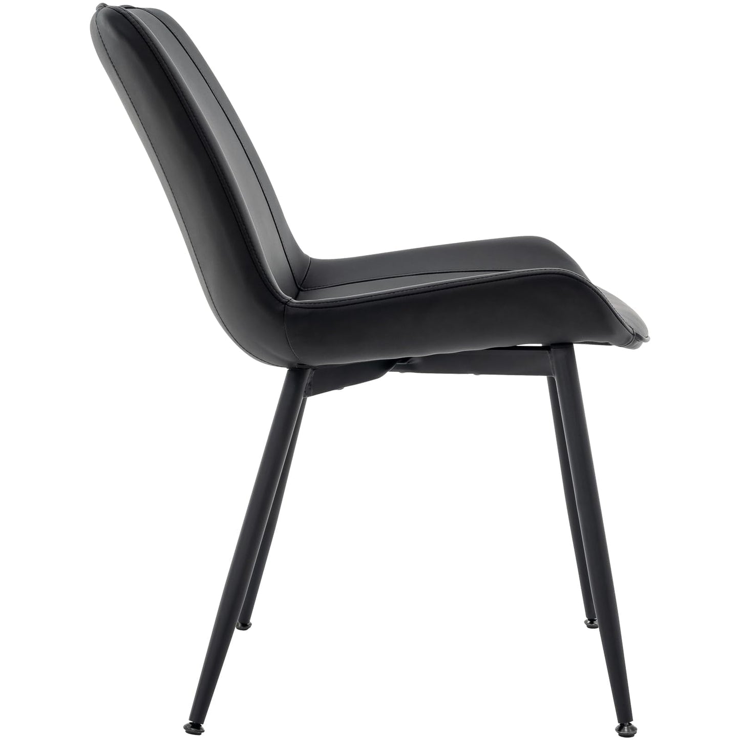 Dining Chairs Set of 2, PU Leather Armless Kitchen Chairs with Backrest, Thick Cushions, Sturdy Metal Legs, Modern Upholstered Dining Room Chairs (Black)