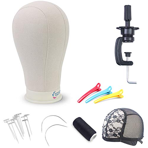 EERYA Canvas Block Head 22.5 Inch Wig Head Set for Making & Displaying with Stand