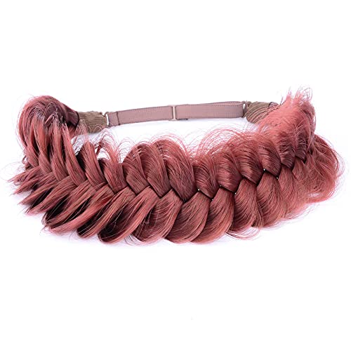 DIGUAN Messy Wide 2 Strands Synthetic Hair Braided Headband Hairpiece Women Girl Beauty accessory, 62g/2.1 oz (Burgundy)