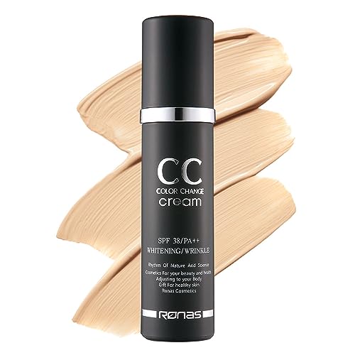 Ronas CC Color Change Cream SPF38 PA+++ UV Protection Sunscreen Foundation Makeup base Korean Aesthetic Cosmetics 1.69 Fl oz