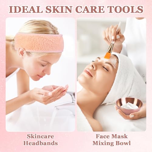 24Pcs Esthetician Supplies for Facials Set 6 Rose Gold Facial Bowls Esthetician 6 Facial Headbands 6 Facial Fan Mask Brushes & 6 Flat Brushes for Women Facial Mask Mixing Kit Facial Tools