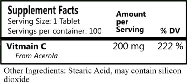 Daily Manufacturing Nature C (Vitamin C from Acerola Cherry) 100 Tablets per Bottle