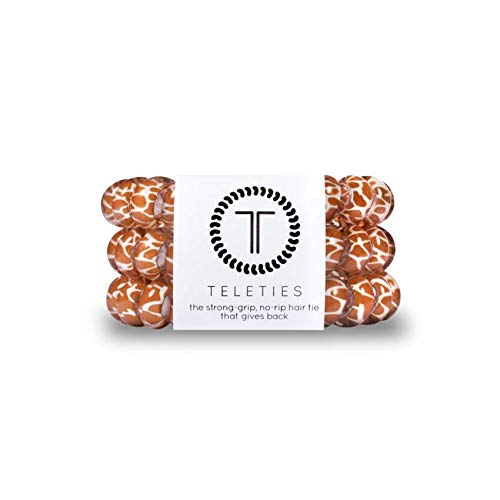 TELETIES - Spiral Hair Coils - Ponytail Holder Hair Ties for Women - Phone Cord Hair Ties - Strong Grip, No Rip, Water Resistant, No Crease Hair Tie Coils - 3 pack (Large, Giraffe)