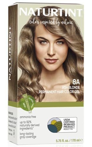 Naturtint 8A Ash Blonde Permanent Hair Color (Pack of 1), Ammonia Free, Vegan, Cruelty Free, up to 100% Gray Coverage, Long Lasting Results (Packaging may vary)