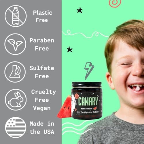 Canary Nano Hydroxyapatite Toothpaste Tablets Watermelon- Remineralizing, Fluoride Free, All Natural Tabs with Xylitol - Great for Kids, Plastic Free - 126 Count