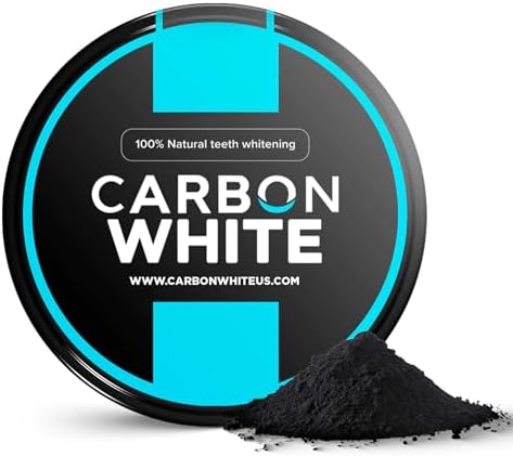 CARBON WHITE Teeth Whitening Powder - Natural Activated Coconut Charcoal Tooth Powder for Removing Stains & Discoloration - Helps Fight Tartar & Plaque, Freshens Breath - Tasteless, Odorless - 30g