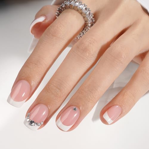 Canvalite Soft Gel French Tip Nails, 180 Pcs Extra Short Press on Nails for Women Flexible Pre-Painted White French Tip Gel Nails Nail Tips No File Need DIY Manicure Gifts for Women, Glue Not Included