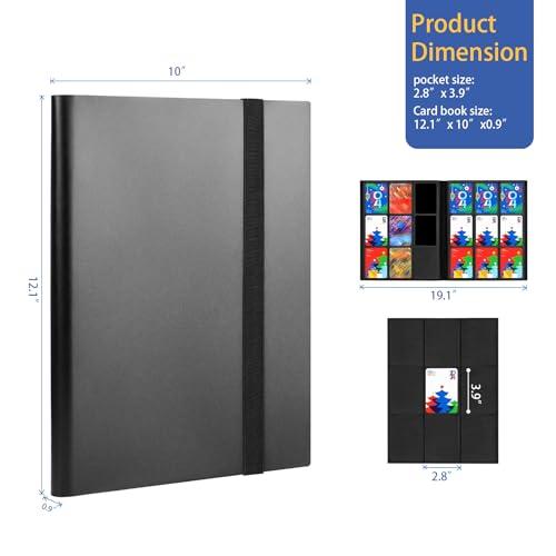 Card Binder 9 Pocket, Premium Card Book for 360 Cards, Sturdy Card Album for Collectible Cards, Side-Loading Card Collection Folder for TCG, MTG, Other Game Cards, Sport Cards, Black