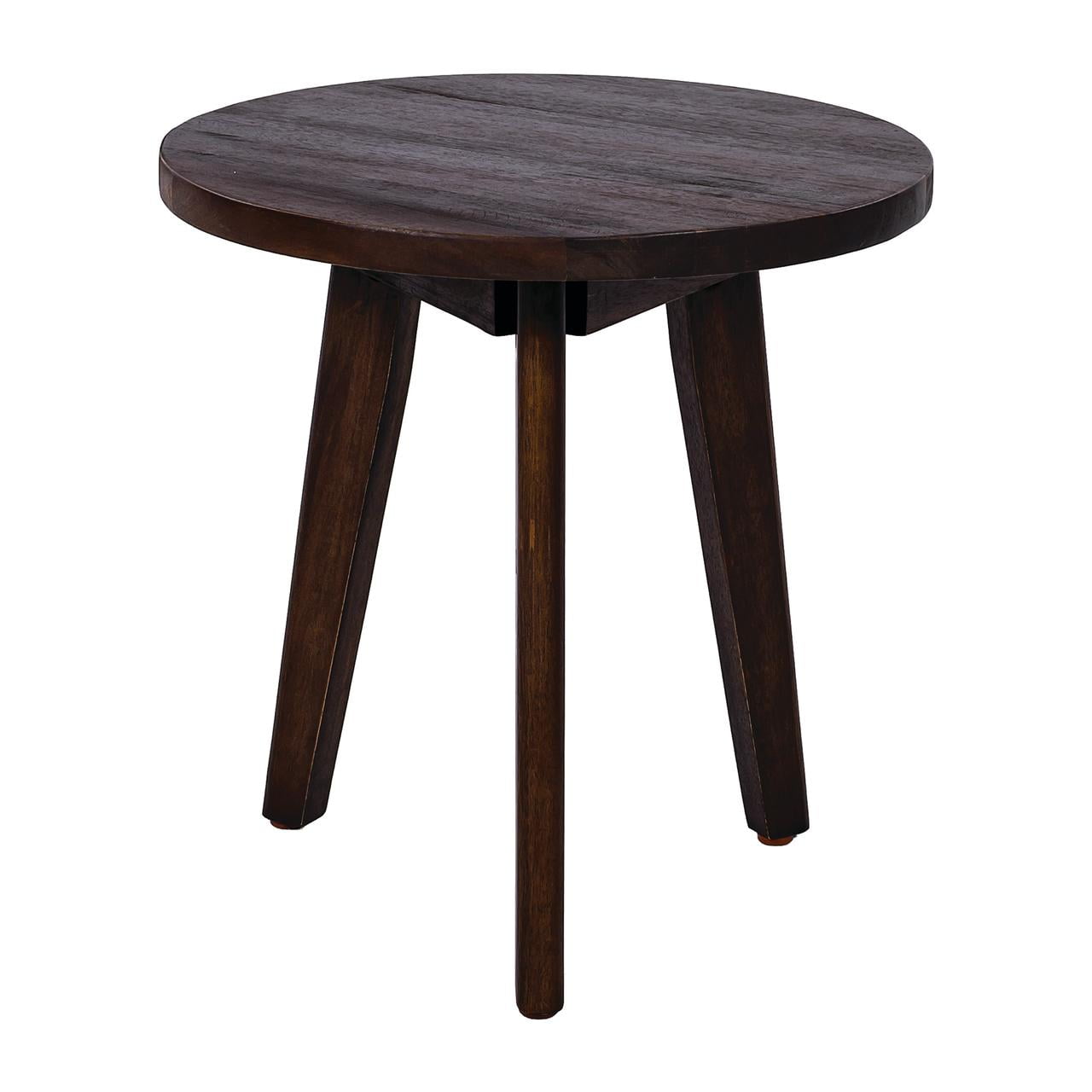 Euroco Modern Round Acacia Wood End Table with 3-Leg Design, Handcrafted Accent Side Table