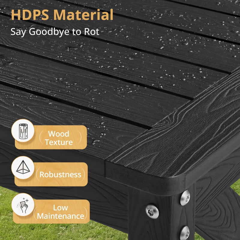 DYCANPO HDPS Outdoor Bench with Crossed Legs, Outdoor Benches Weatherproof 2-Person Backless,Garden Bench for Patio Porch Backyard and Lawn, Black