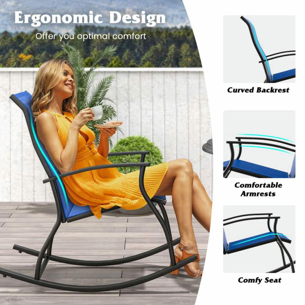 Demifill 2-Piece Outdoor Rocking Chairs with Breathable Backrest, Navy