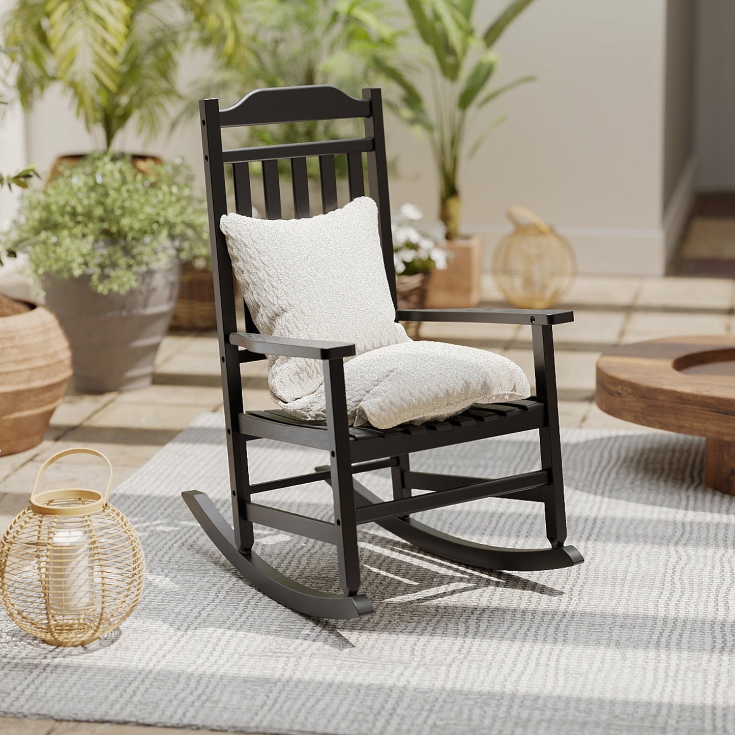 EasyUp Patio Rocking Chair Outdoor,Set of 1,Weather Resistant Poly Resin Oversized Porch Rocker,High Back Smooth Design,350lb Weight Capacity,Indoor Outdoor Use