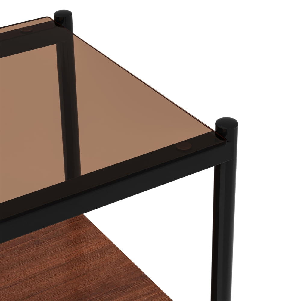 Set of 2 Rectangle End Table, Tempered Glass Tabletop with MDF layer, Modern Table for Living Room , Transparent Glass