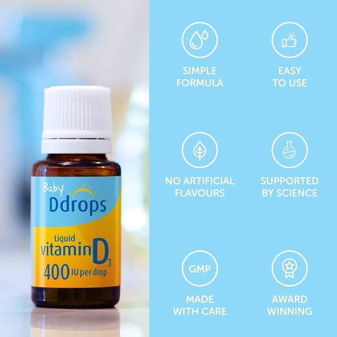 Ddrops Baby Liquid Vitamin D3, 400 IU per drop, 2.5mL (Pack of 4)