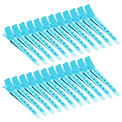 24 Packs Duck Bill Clips, Bantoye 3.35 Inches Rustproof Metal Alligator Curl Clips with Holes for Hair Styling, Hair Coloring, Rose Red