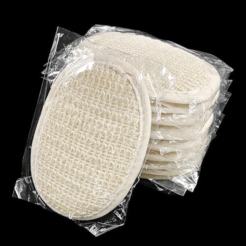 (10 Pk) Individually Wrapped Loofahs, Natural Loofah Luffa Pad Sponge Pouf Brush for Travel Bath Shower - Beige