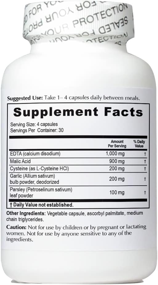 Enhanced Garlic EDTA 120 Capsules - 1000mg High Potency Calcium Disodium EDTA Formula - No Magnesium Sterate or Aluminum Containing Zeolite - 1 Bottle of 120 Capsules