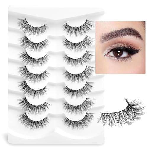 Onlyall Natural Lashes Wispy Lashes Natural Look False Eyelashes Natural Flared Eyelashes False Eye Lashes Soft Fluffy Lashes 7 Pairs D6 Volume-13mm