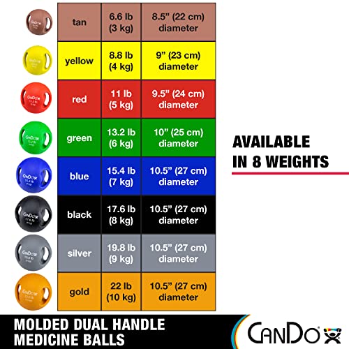 CanDo Molded Dual-Handle Medicine Ball for Strength Training, Core Workouts, Warmups, Cardio, and Plyometrics with Handles for Home and Clinic Use