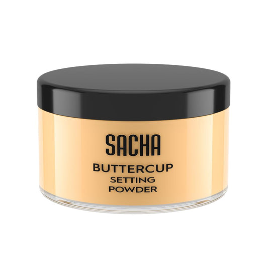 Sacha BUTTERCUP Setting Powder. No Ashy Flashback. Blurs Fine Lines and Pores. Loose, Translucent Face Powder to Set Makeup Foundation or Concealer. For Medium to Dark Skin Tones, 1.75 oz.