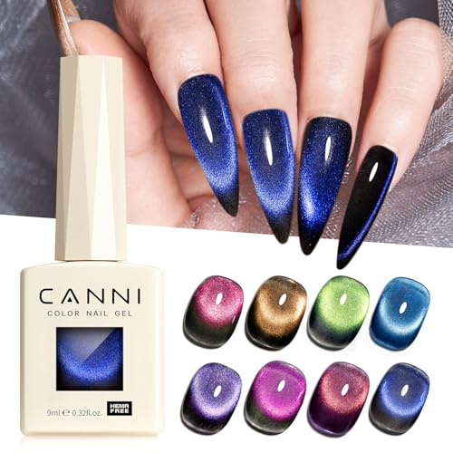 CANNI 8 Pcs 9 ML Cat Eye Gel Nail Polish Set, Red Purple Pink Blue Green Glitter Rainbow Holographic Cat Eye Gel Polish Kit with Magnet Colors Nail Art Manicure Salon DIY Gifts