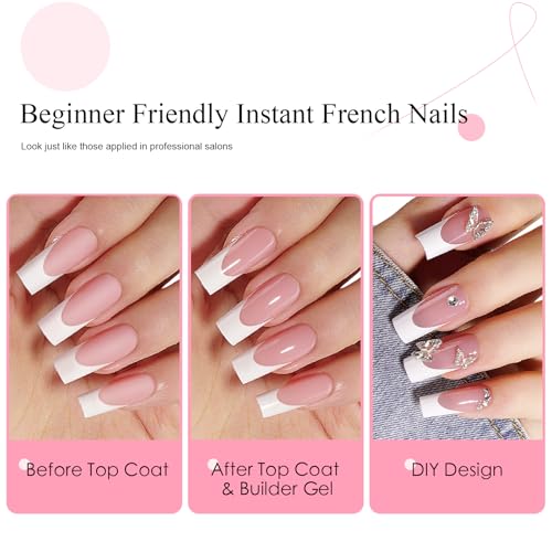 Canvalite French Tip Press on Nails - 300Pcs Pre-Colored Quick and Easy Press on Nails Long Square Fake Nails with Designs DIY Gel Nail Tips, Pink White