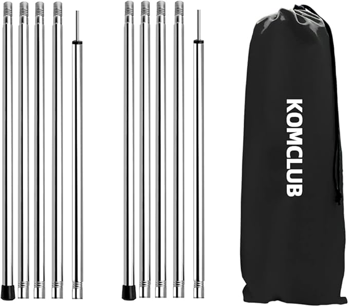 KOMCLUB Tent Poles Adjustable Tarp Poles Heavy Duty Stainless Steel Camping Poles Lightweight 78" Collapsible Canopy Pole for Tarp Telescoping Tent Poles for Awning Hiking Tarp Shelter Set of 2