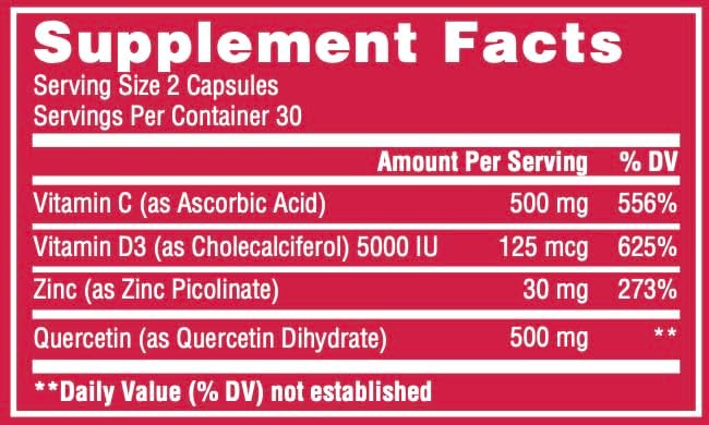 (2 Pack) ImmunoBlaster Zinc Quercetin 500mg with Vitamin D and C Antioxidant Immune Support High Potency Quercetin Zinc Supplement for Men and Women - Gluten, Soy, & Dairy Free - 120 Count (Twin Pack)