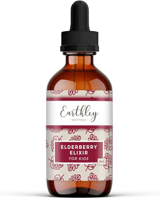 Earthley Elderberry Herbal Extract, Powerful Immune & Respiratory Support, Herbal Elderberry, Syrup Alternative, Organic & Alcohol-Free (2oz, Kids)