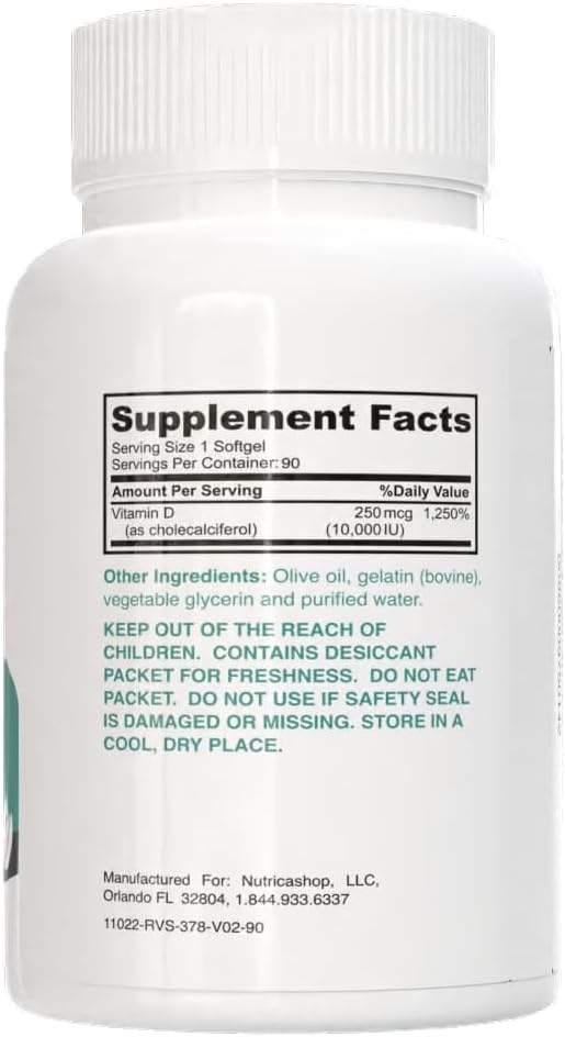 Extra Strength Vitamin D-3 10,000 IU, Immune Support Supplement W/Olive Oil