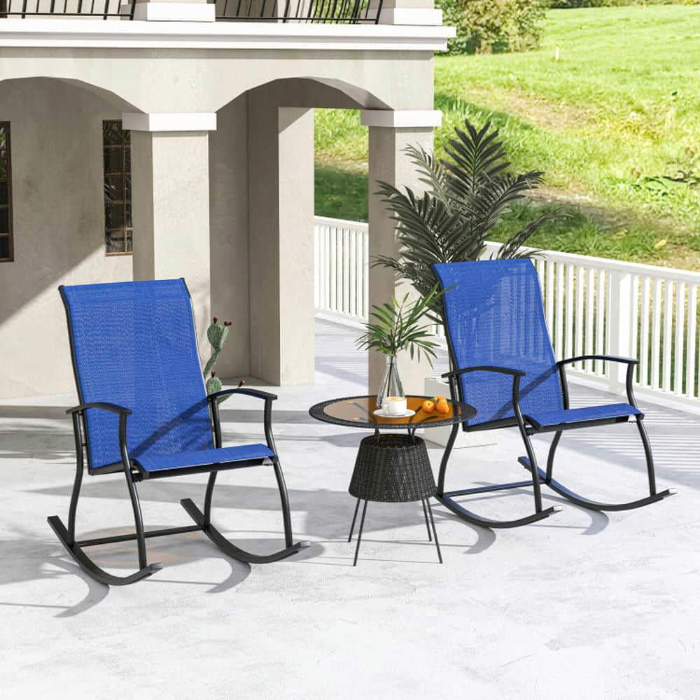 Demifill 2-Piece Outdoor Rocking Chairs with Breathable Backrest, Navy