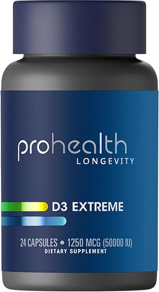 ProHealth Vitamin D3 Extreme (50,000 IU, 24 Capsules) Helps Boost and Support Healthy Bones and The Immune System | Gluten Free | Soy Free