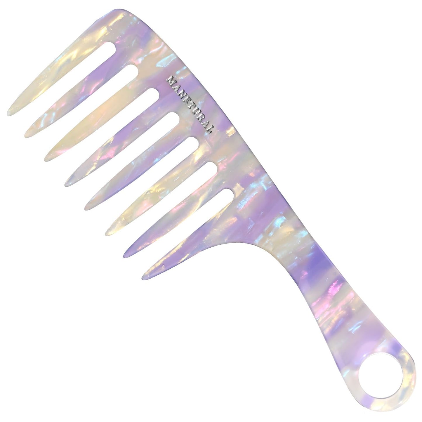 MANETURAL D1 | wide tooth comb 7.4"for easy portability. Suitable for Women's/girl curly, curly and tight hair, the short handle design is easy to carry. Acetate comb (White Purple B)