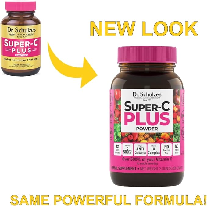 Dr. Schulze's | Super-C Plus Powder | Vitamin C Complex | Clinical Herbal Formula | Dietary Supplement | Immune Support | May Increase Collagen Formation & Iron Absorption | 2 oz Bottle
